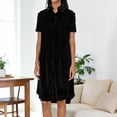 thumbnail image 2 of Womens Summer Sundress Ruffle Fashion Solid Color Loose Short-Sleeved Velvet Shirt Dress Dress A-Line Party Dress with Pockets, 2 of 6