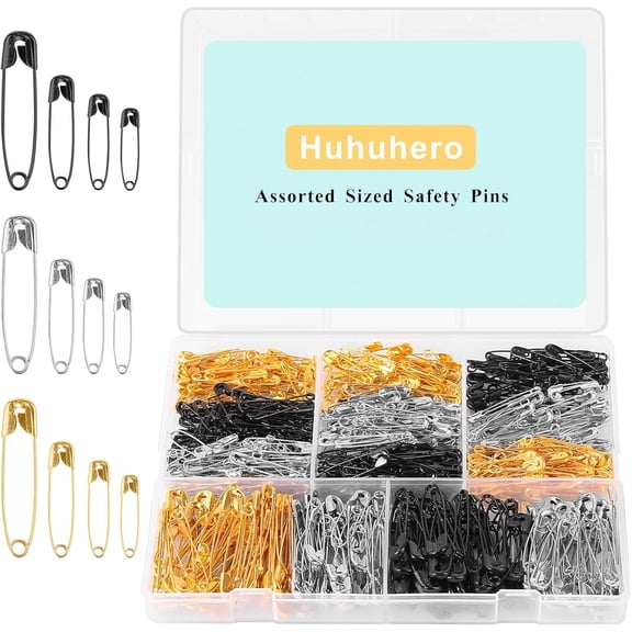150Pcs Safety Pins Bulk Assorted Sizes, Nickel Plated Rust Resistant Heavy Duty with Storage Box for Sewing Crafts, Clothes, Diapers