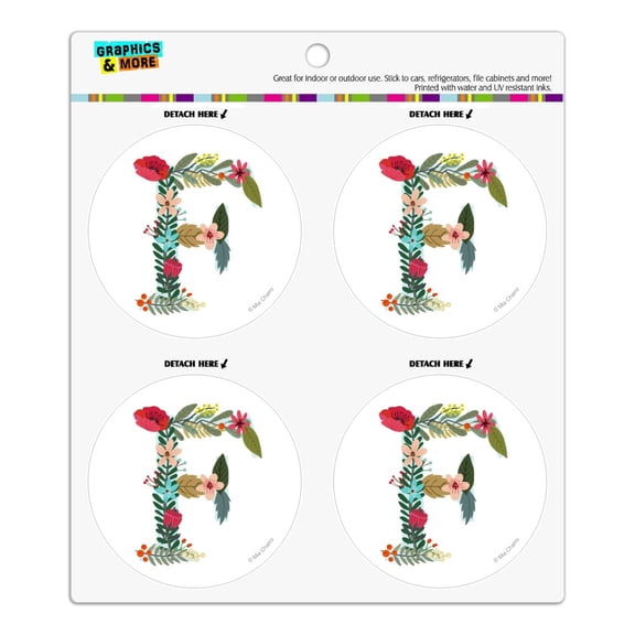 Letter F Floral Monogram Initial Refrigerator Fridge Locker Vinyl Circle Magnet Set