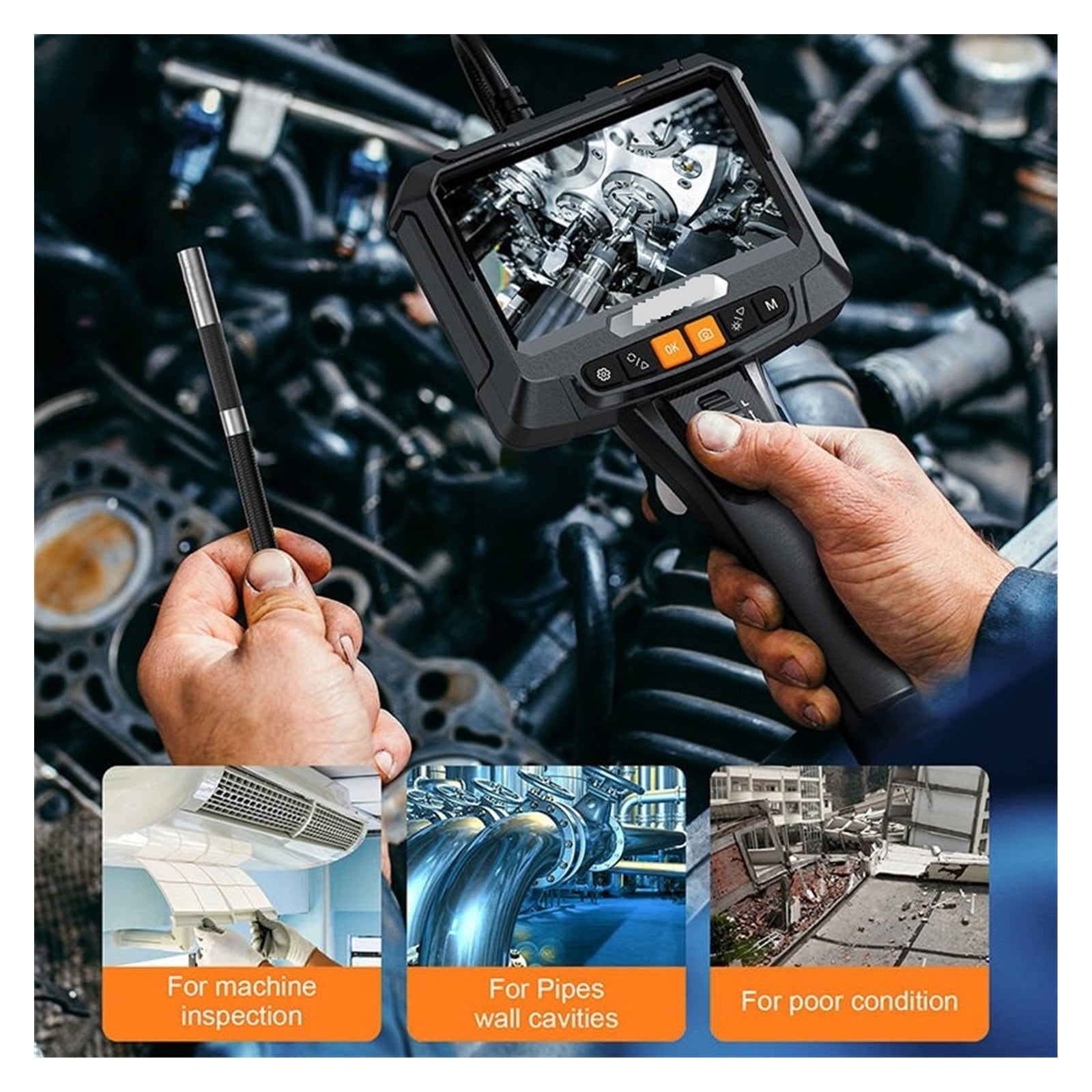 6mm 1080P Articulating Borescope With 5 Inch Screen For Car Pipe Inspection Camera 360° Rotation Endoscope ,Stunning Clarity
