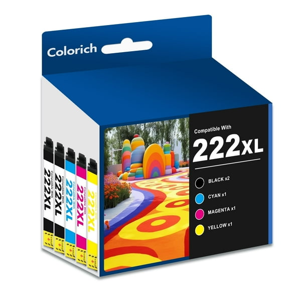 222XL Ink Cartridges 5 Pack Compatible for Epson 222XL 222 Printer Ink Combo Pack Epson Expression Home XP-5200 WorkForce Pro WF-2960 All-in-One (2 Black, 1 Cyan, 1 Magenta, 1 Yellow)