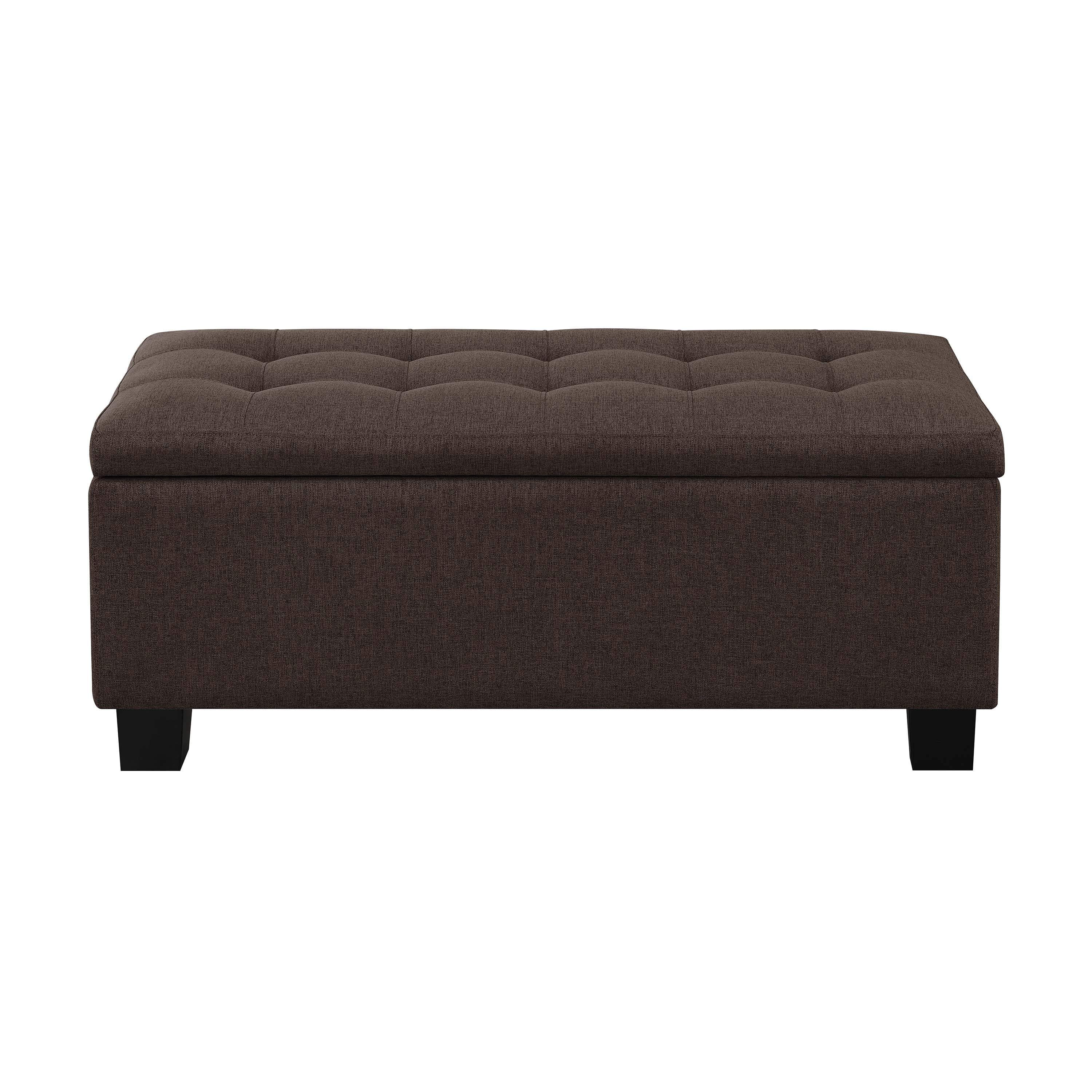 AC Pacific Tufted Upholstery Storage Bench with Matching Ottomans, Brown, 3pcs