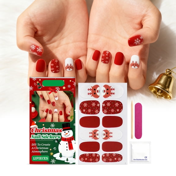 Christmas Nail Tips, Christmas False Nails, Removable Reusable Christmas Nail Stickers, Safe Non-Irritating Material, Easy Application Wearable Nail Patches for Festive Holiday Nail Art