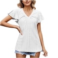 thumbnail image 3 of qolati Womens Tops 2024 Dressy Casual Ruffle Short Sleeve V Neck T Shirts Summer Cute Loose Ruched Tunic Blouse, 3 of 5