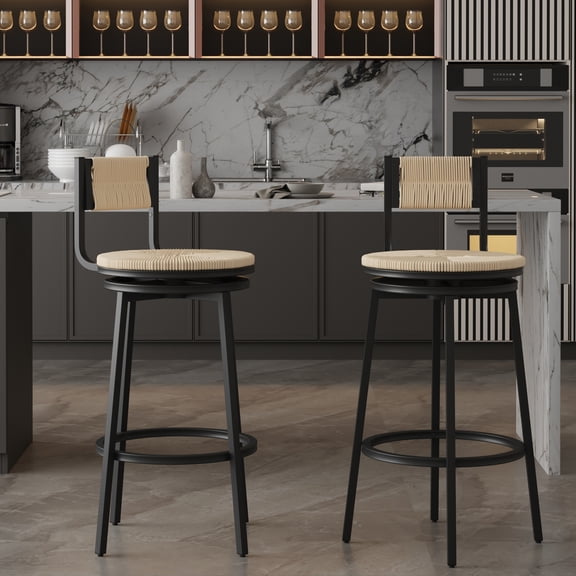 Dtwnek Set of 2 Swivel Bar Stools with Metal Frame, Counter Height Barstools for Kitchen, Dining Room, Bar, Cream White