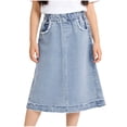 thumbnail image 6 of ZToonmas Girls Elastic Waist A-Line Denim Midi Skirt Casual Long Skirt with Pockets Summer Solid Skirt for 4-15 Years, 6 of 9