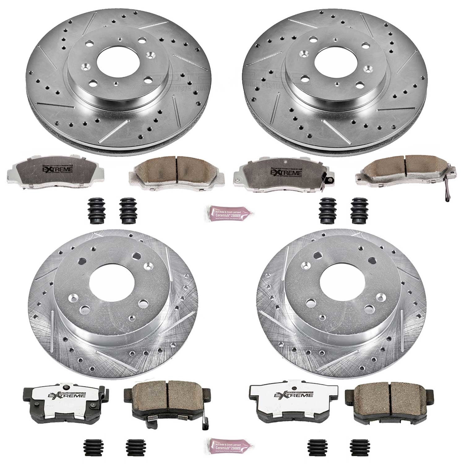 PowerStop Front and Rear Z26 Street Warrior Carbon-Fiber Ceramic Brake Pad and Drilled and Slotted Rotor Kit Fits: ACURA Select Models K1238-26