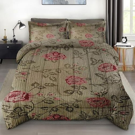 Size Comforter Set with 2 Pillowcases Floral Rose Botanical Flower Bedding Set r Summer Leaf Lily Pink Bedroom Bed Set for Kids and Adults