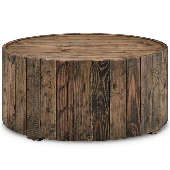 Beaumont Lane Round Reclaimed Wood Coffee Table with Casters, Rustic Pine