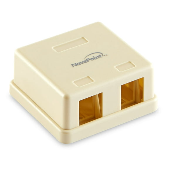 NavePoint Keystone Jack Surface-Mount Box 2-Port Ivory, 10-Pack