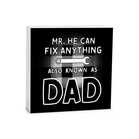 Mr. Fix Anything Dad Black Plaid Wrench 5 x 5 Wood Tabletop Sign Plaque