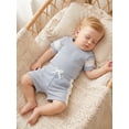 thumbnail image 4 of BemeyourBBs Newborn Baby Boys Summer Clothes Infant Baby Boy Waffle Summer Outfit 0 3 6 12 18 Months Striped Short Sleeve Romper and Elastic Shorts Set 2 Piece Set, 4 of 9