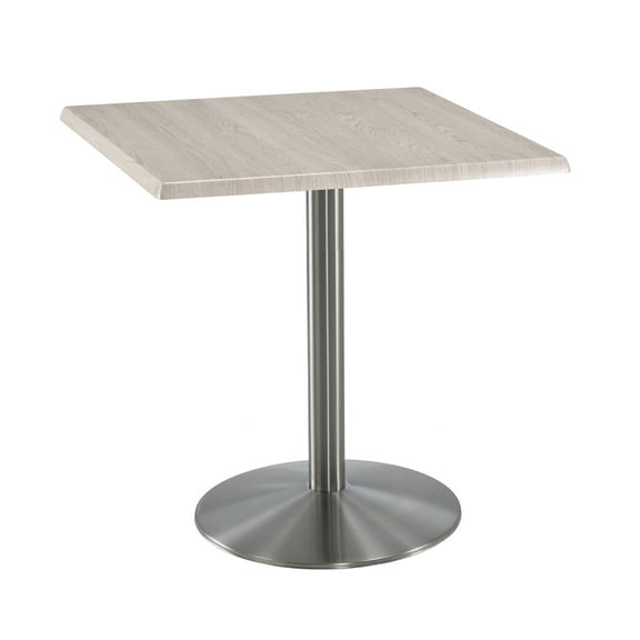 Indoor/Outdoor 36" Tall OD214 Stainless Steel Table Base with 22" Diameter Foot and 30" x 30" Square Indoor/Outdoor White Ash Top by the Holland Bar Stool Co.
