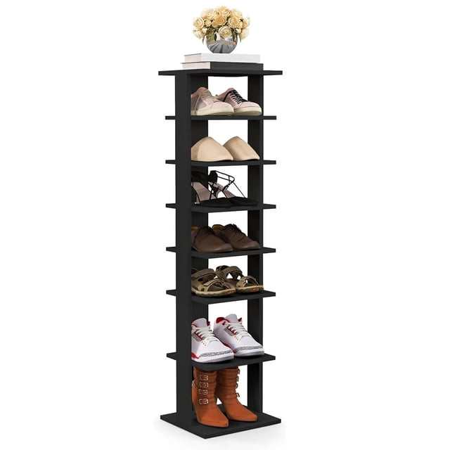 Zapatero vertical de 8 niveles, organizador de zapatos alto y estrecho, zapatero que ahorra espacio con estante extraíble para sala de estar, dormitorio, entrada, dormitorio, apartamento (negro)