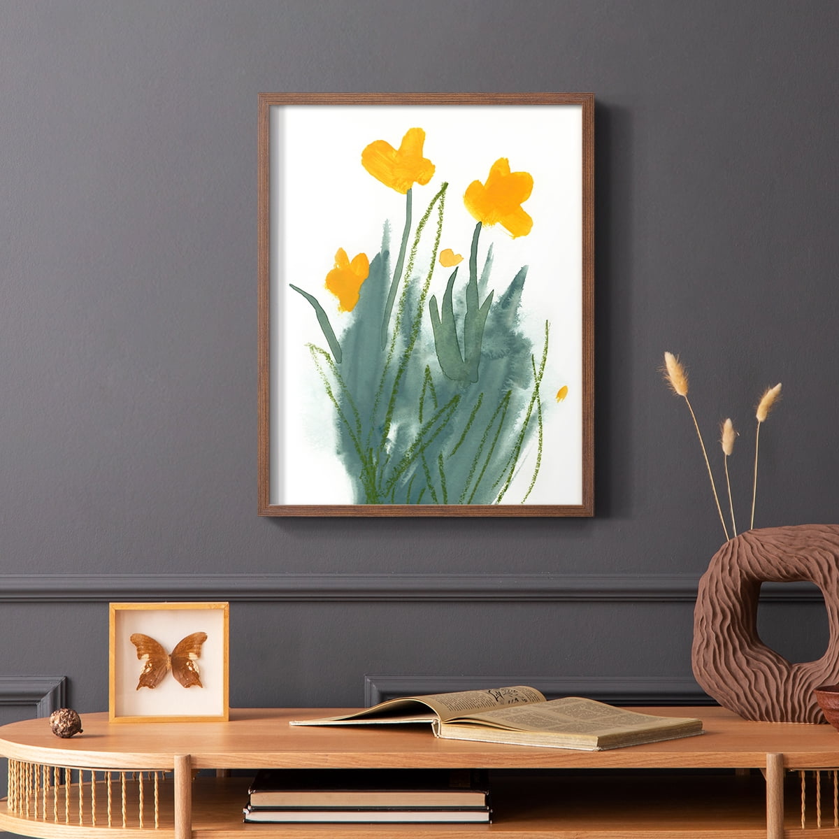 Daffodil Bunch I Framed Print in Brown Solid Wood Framed Print No Nail Hanging