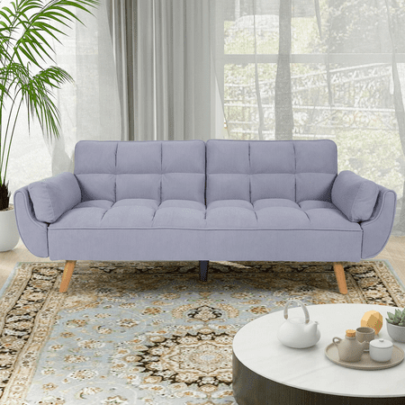 Aukfa 75" Flared Arm Futon Convertible Sofa Bed, Curved Sleeper Sofa for Home Office, Corduroy, Gray