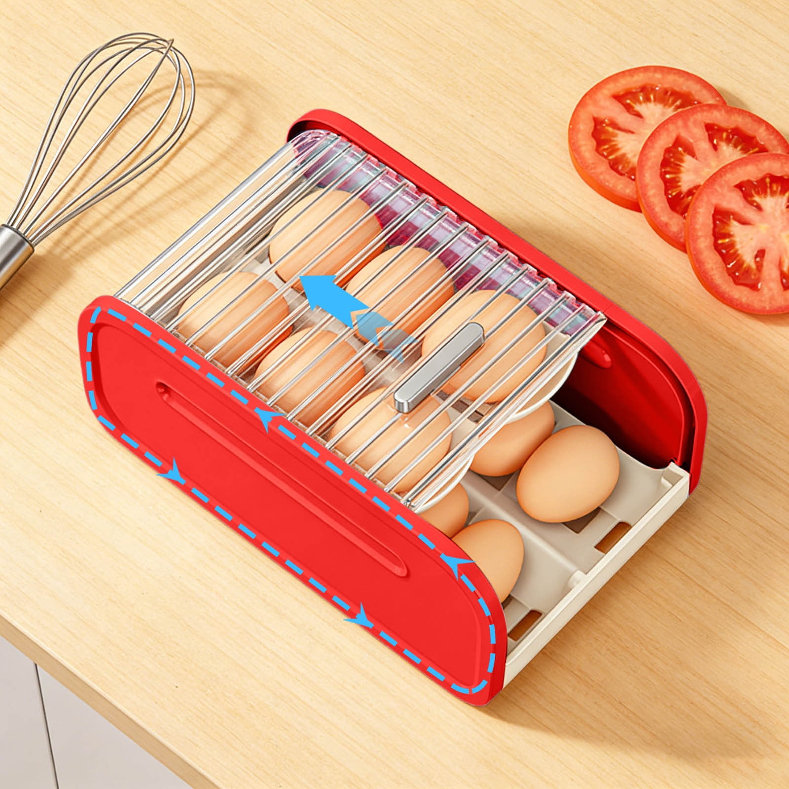 Refrigerator Egg Storage Rack Organizer - Automatic Rolling Rotating Egg Holder, Space Saving Expandable Kitchen Fridge Shelf for Eggs & Food Containers