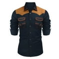 thumbnail image 4 of COSFO Colorblock Button Up Shirt Men Collared Western Cowboys Long Sleeve Shirts Casual Slim Fit Suede with Pocket Tops for Men, 4 of 4