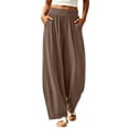 thumbnail image 2 of YABCSAZ Women's Barrel Pants Solid Color Wide Leg Pants Elastic Waist Pants Casual Pants with Pockets for Summer Travel Loose Baggy Trousers, Gifts for Women, 2 of 8