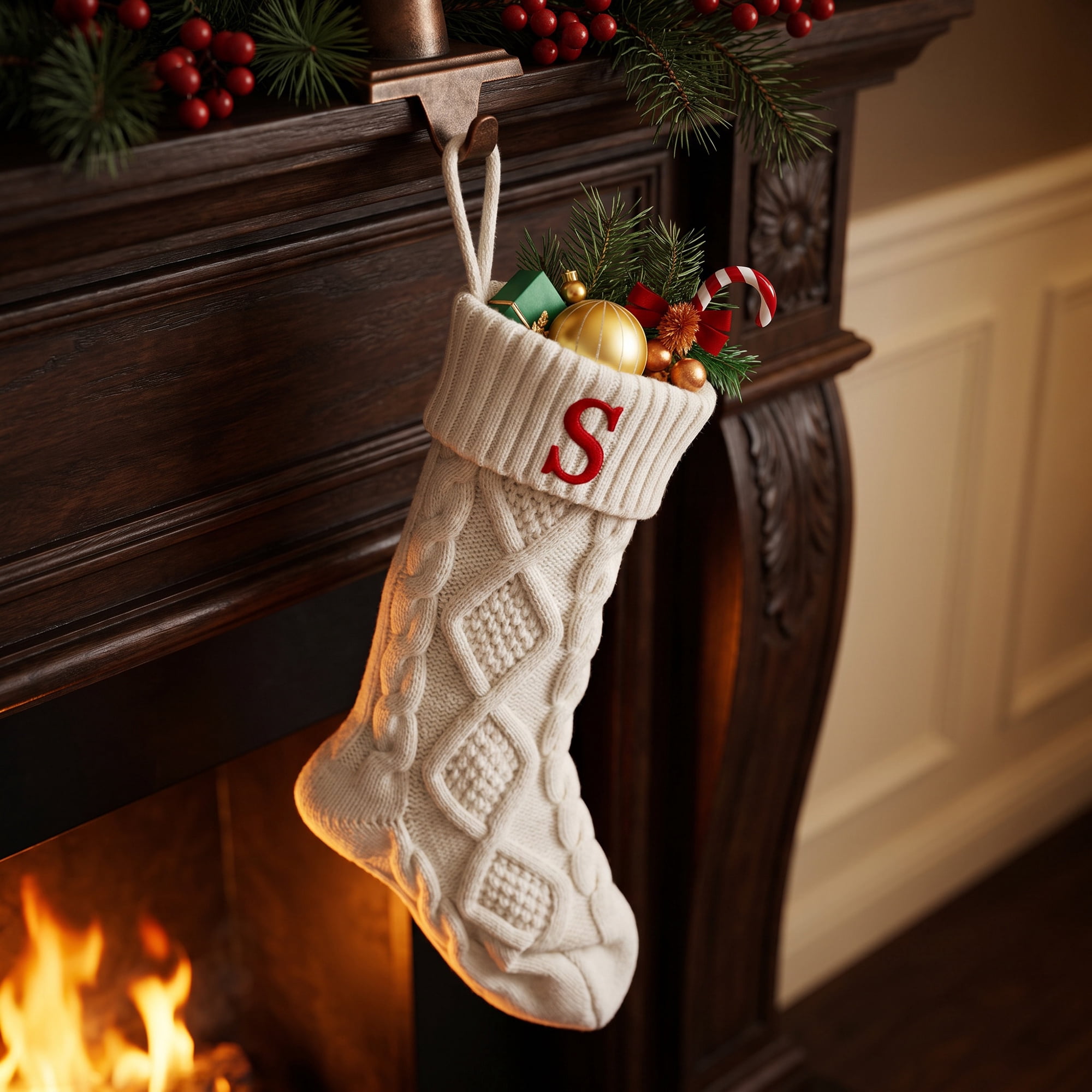 Unique Bargains Canine Bone Christmas Stocking Luxury Puppy Holiday Keepsake Sack Letter S 17"
