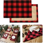 Christmas Placemats For Dining Table Red Black Buffalo Check Placemats Set Of 6 Plaid Placemats Set Farmhouse Christmas Decorations Kitchen Burlap 6 Pcs Fall HolidayTable Placemat For Dining 11x17 In