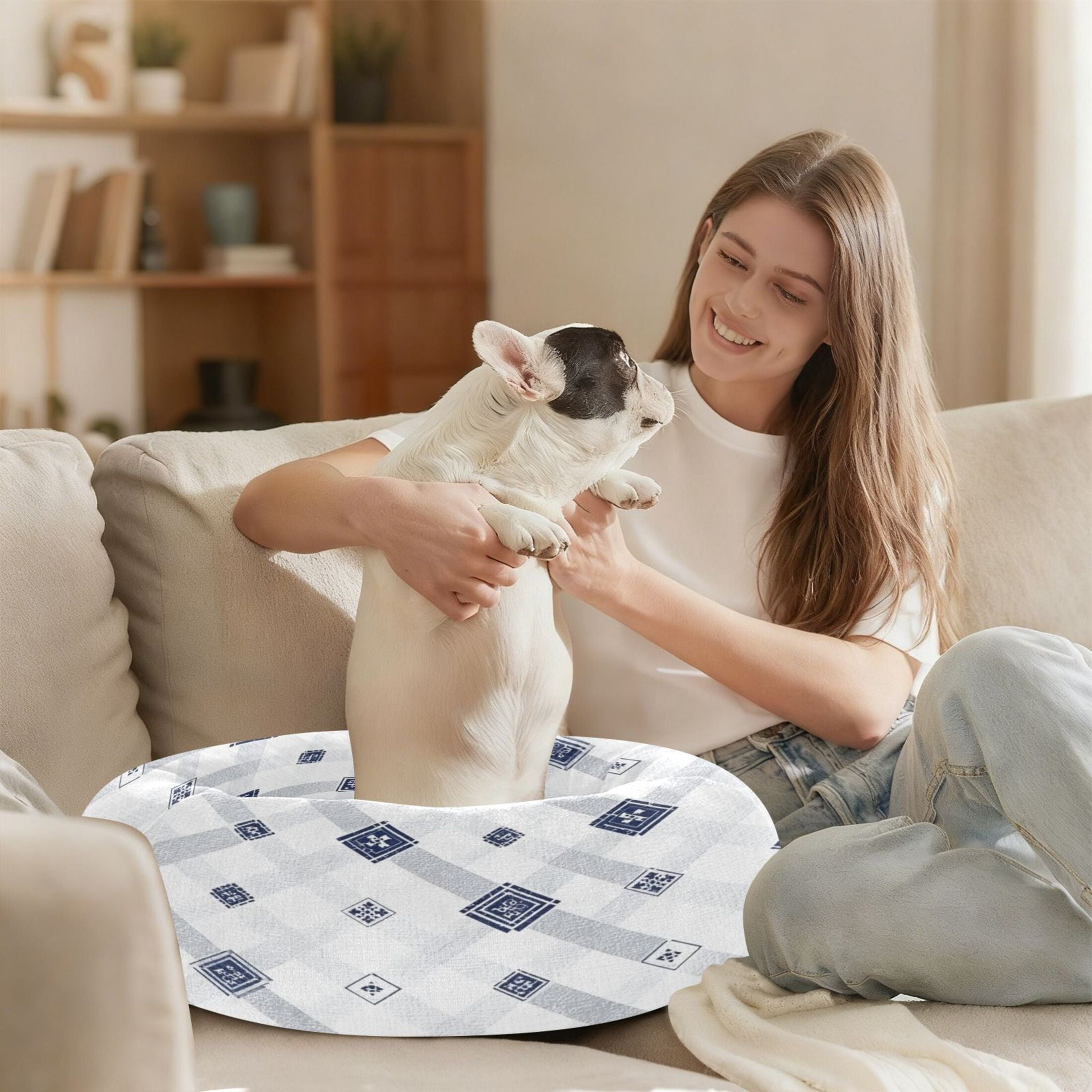 Iauyy Pet Couch Donut Cat Bed for Indoor Cats/Small Dogs Washable & Machine with Non-slip Bottom Calming Cat Furniture, Diamond-patterned Fabric (XS)