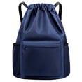 thumbnail image 1 of Mochila con cordón Mochila impermeable con cordón Bolsa deportiva para gimnasio con bolsillo lateral, azul oscuro, 1 of 5