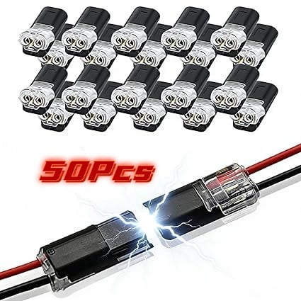 50Pcs Double-Wire Plug-in Connector Led Light Strip Connectors 2 Pin Low Voltage Wire Connector with Locking Buckle Fast Connect Plugs Led Connectors for Strip Lights