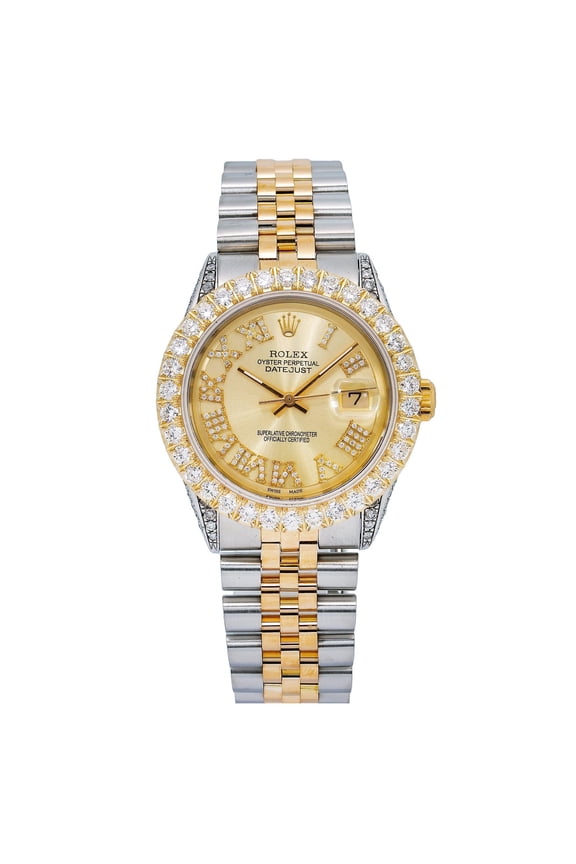 Pre-Owned Rolex Datejust 36MM 1601 Champagne Roman Diamond Dial Diamond Bezel Two Tone Yellow Gold Jubilee Bracelet