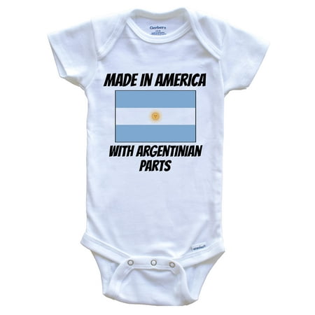 

Made In America With Argentinian Parts Argentina Flag Funny Baby Bodysuit - Cute One Piece Baby Bodysuit 6-9 Months White