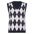 thumbnail image 6 of Women's Fashion Diamond Plaid Sleeveless V-Neck Loose Knitted Sweater Vest, Student College Style for Casual Wear,Blue,S, 6 of 7