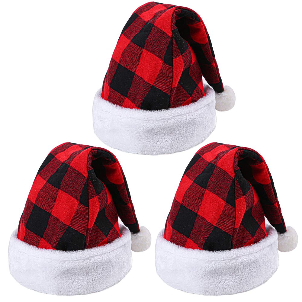 Classic Plaid Santa Hats Christmas Stocking Cap Xmas Holiday Hat for