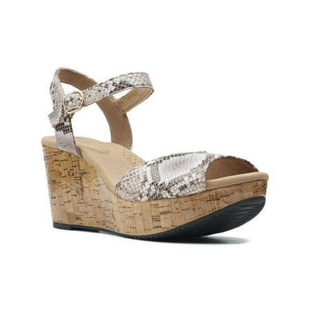 

Clarks Womens Annadel Mystic Animal Print Cushioned Footbed Wedge Sandals