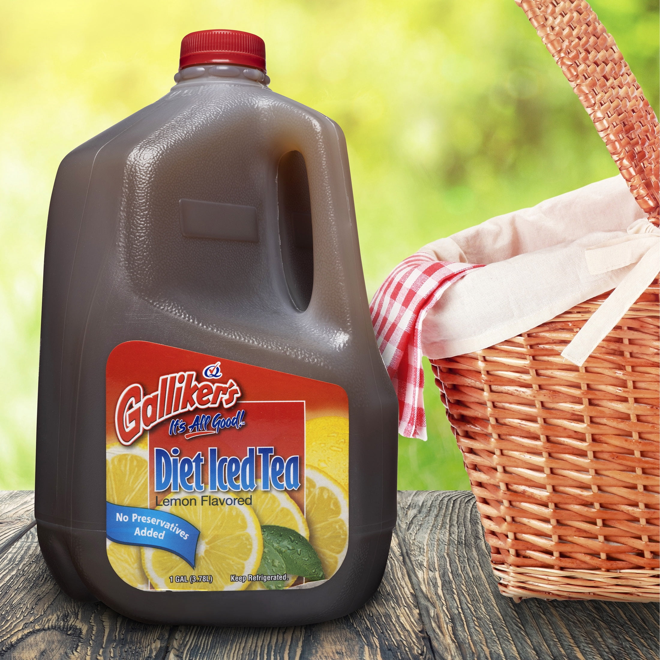 Galliker's Diet Lemon Flavored Iced Tea, Gallon, Plastic Jug, Naturally Caffeinated
