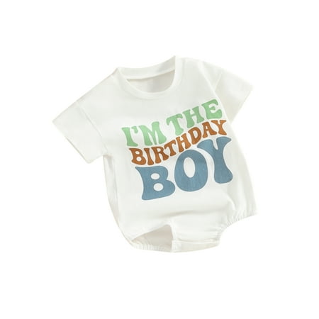 

Niceyoeuk Infant Baby Boy Birthday Romper Letter Print Short Sleeve Bodysuit