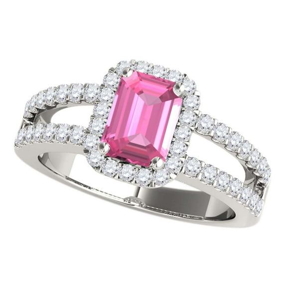Mauli Jewels Rings for Women 2.70 Carat Diamond and Emerald Shaped Pink 4-prong 10K White Gold