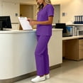 thumbnail image 4 of Ynynloco Scrubs Set for Women Medical Uniform Cool Breathable Stretch V-Neck Top & Straight Leg Pants with Pockets for Nurse Workwear, 4 of 9