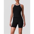 thumbnail image 2 of PISONIC Women 2 Piece Retro Contrast Trim Workout Set, Ribbed Racerback Tank Top & High Waist Butt Lifting Biker Shorts with Multi Pockets, Quick Dry Stretch Yoga Cycling Gym Activewear Outfit, 2 of 8