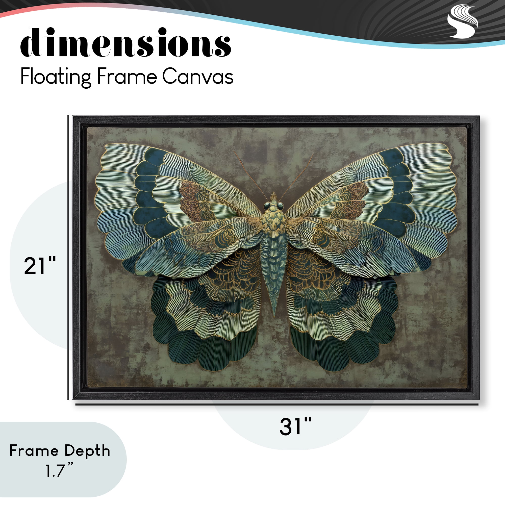 Stupell Industries Golden Jewel Butterfly Black Framed Floater Canvas Wall Art, design by Petal Prints Design