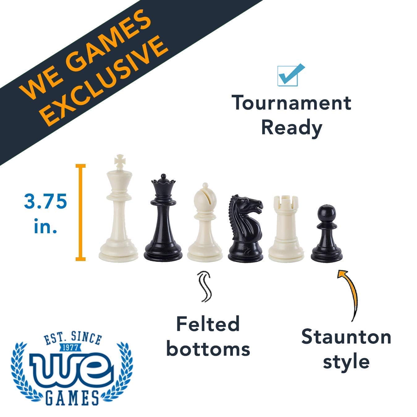 WE Games Best Value Tournament Chess Set - Staunton Chess Pieces and Green  Roll-Up Vinyl Chess Board