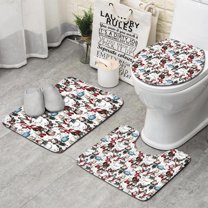 Multicolor Christmas Snowman Pattern Bathroom Rugs Sets 3 Piece,Toilet Cover Set,Absorbent Non Slip Bathroom Mats Sets with U-Shaped Contour Rug Toilet Rug Set