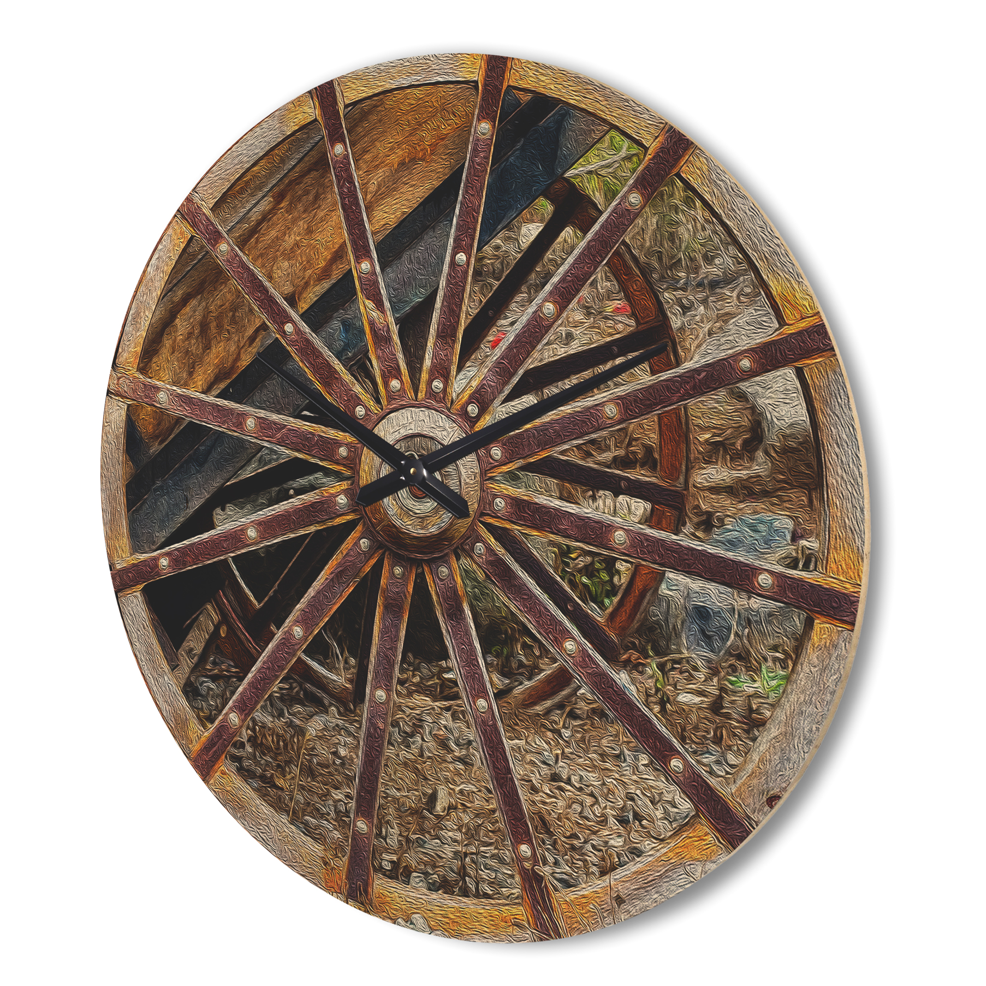 Designart 'Vintage Cottage Wood Cart Wheel ' Rustic Wood Wall Clock