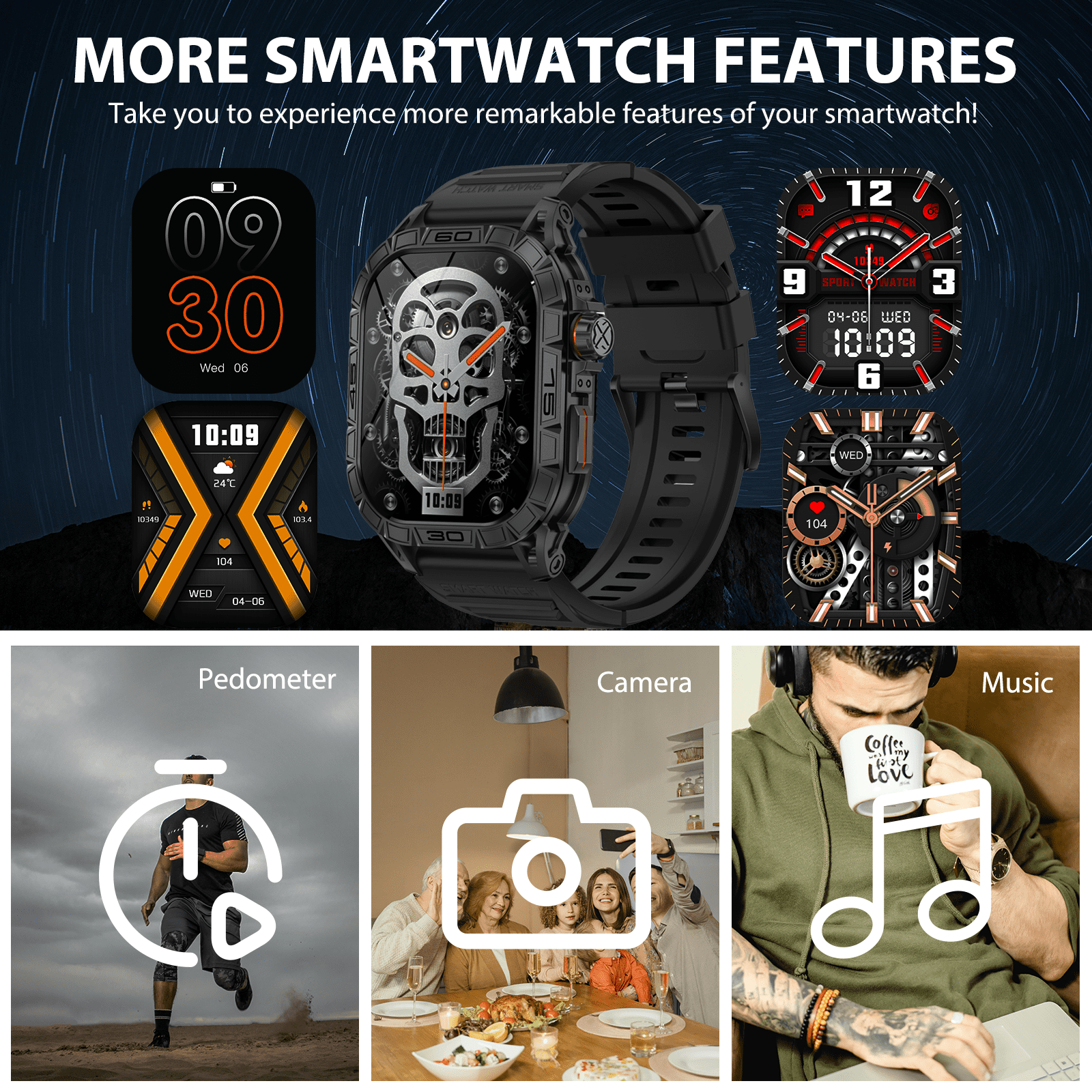 VOPOCO K63 Smart Watch for Men(Answer/Call) with AMOLED Screen Rugged Smart Watch Compass Big Battery Sports Smartwatch with 100+ Sport Modes Compatible with iOS Android, Orange, 1pc