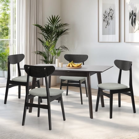 5 Piece Dining Table Set 4 Solid Wood Yumiko Chairs w Edison Extendable Rectangular Dining Table Dining Room Set Espresso Color