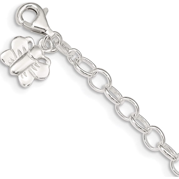 Sterling Silver Small Oval Rolo Link With Butterfly Anklet Made In India qg1382-10