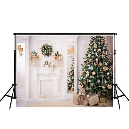 Image of MOHome 7x5ft White Wall Backdrop Background for Christmas Golden Trees Bear Photo Backdrop for Newborn Party Photo Props