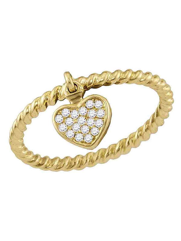 10kt Yellow Gold Womens Round Diamond Heart Dangle Rope Stackable Band Ring 1/10 Cttw