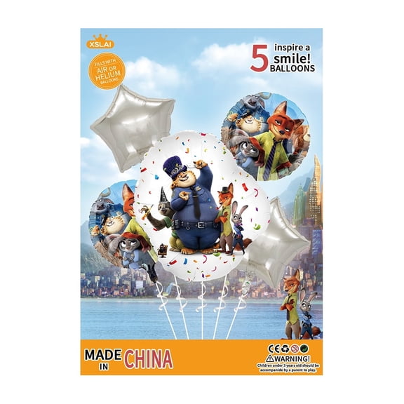 5PCS Zoo Utopia Judy And Nick Anime Balloon Set for Birthday Parties - Cartoon Foil Balloons Kit with String, Perfect for Kids Adults Decoration Theme Celebration