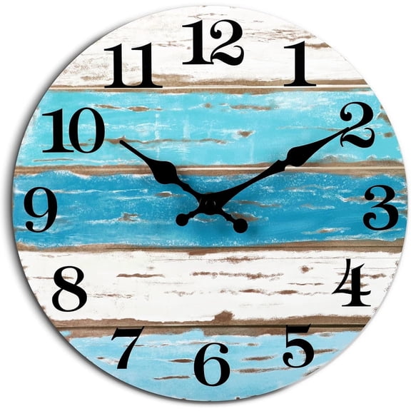 10 In Digital Battery Operated Wall Clock-Silent Non-Ticking-Vintage Round ，Beach Themed-Rustic Coastal Nautical , Decorative for Home