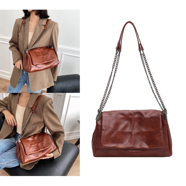 Bolsos de mensajero medianos para mujer, bolso de hombro de cuero vintage, bolsos para mujer, bolso bandolera con correa de cadena Café Baoblaze Bolsos de hombro para mujer